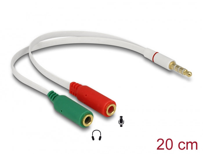 Delock Headset Adapter 1 x 3,5 mm 4 Pin Klinkenstecker > 2 x 3,5 mm 3 Pin Klinkenbuchse (iPhone)