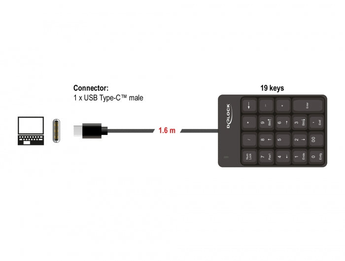 Delock USB Type-C™ Nummernblock 19 Tasten schwarz