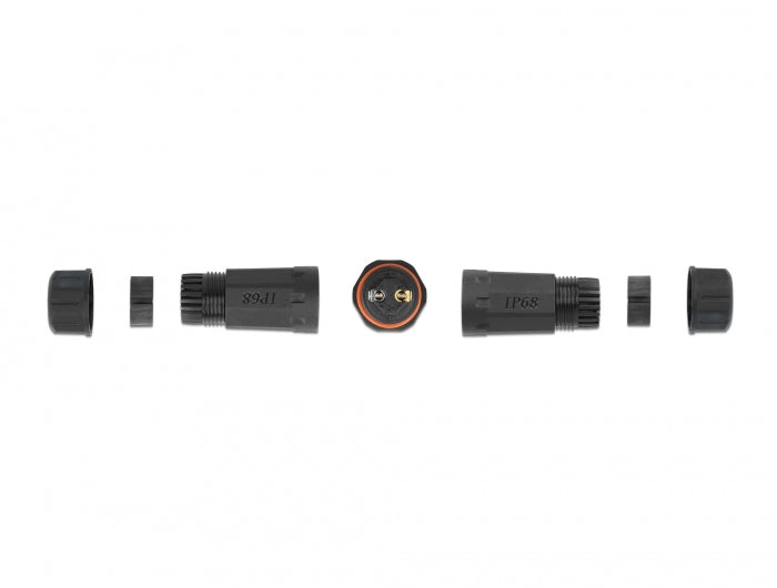 Delock Kabelverbinder für Außenbereich 2 Pin, IP68 wasserdicht, schraubbar, Kabeldurchmesser 4,5 - 7,5 mm schwarz