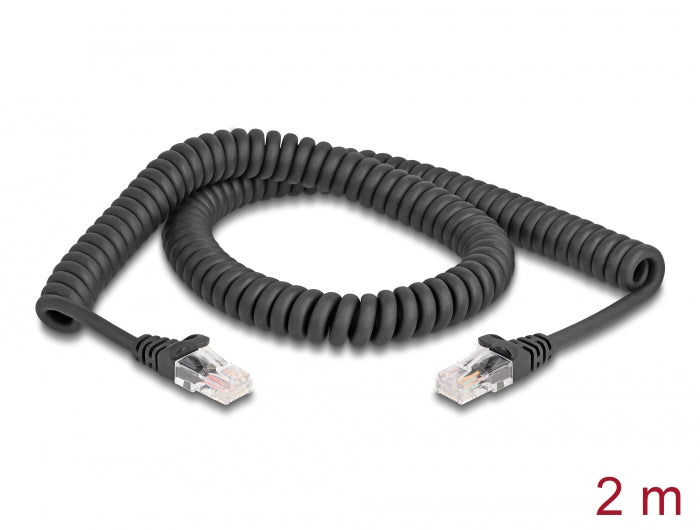 Delock RJ45 Spiralkabel Stecker zu Stecker Cat.5e 2 m schwarz