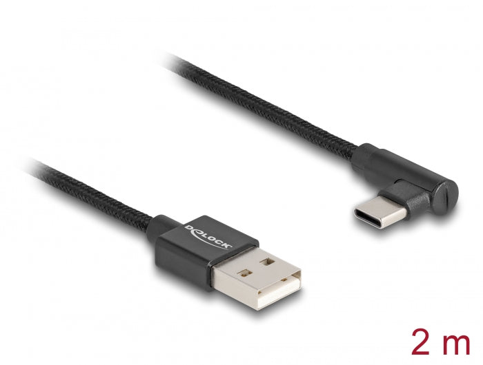 Delock USB 2.0 Kabel Typ-A Stecker zu USB Type-C™ Stecker gewinkelt 2 m schwarz
