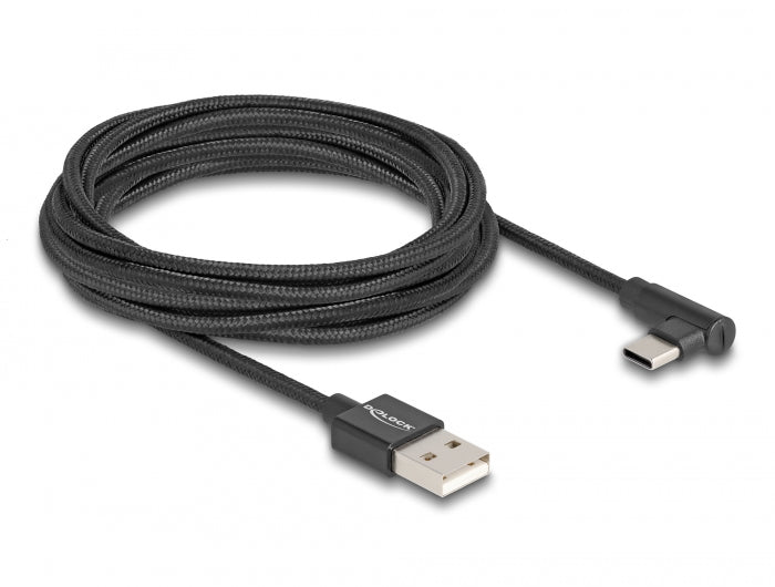 Delock USB 2.0 Kabel Typ-A Stecker zu USB Type-C™ Stecker gewinkelt 3 m schwarz