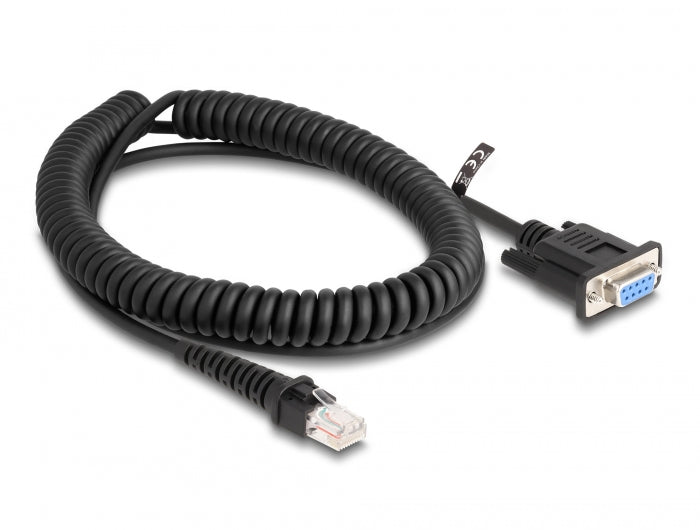 Delock Spiralkabel RJ50 Stecker zu D-Sub 9 Buchse 1,5 m schwarz