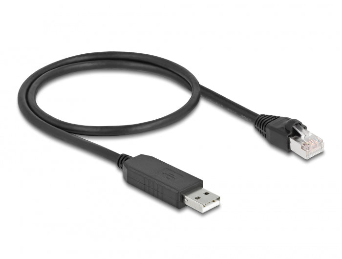 Delock Serielles Anschlusskabel mit FTDI Chipsatz, USB 2.0 Typ-A Stecker zu RS-232 RJ45 Stecker 50 cm schwarz