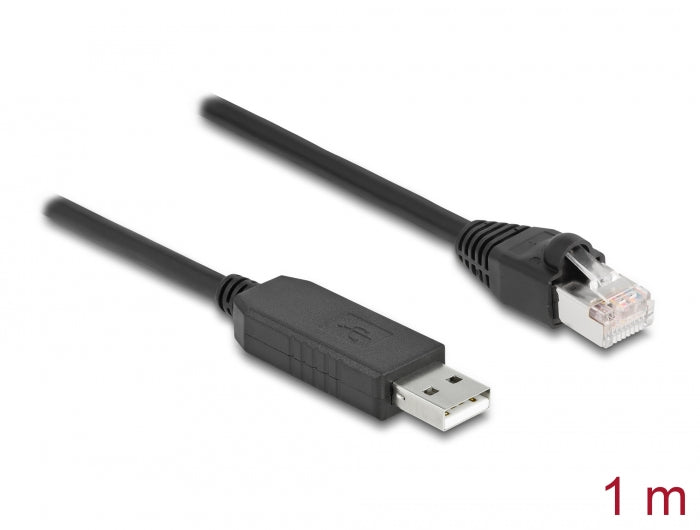 Delock Serielles Anschlusskabel mit FTDI Chipsatz, USB 2.0 Typ-A Stecker zu RS-232 RJ45 Stecker 1 m schwarz