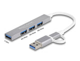 Delock 4 Port Slim USB Hub mit USB Type-C™ oder USB Typ-A zu 3 x USB 2.0 Typ-A Buchse + 1 x USB 5 Gbps Typ-A Buchse