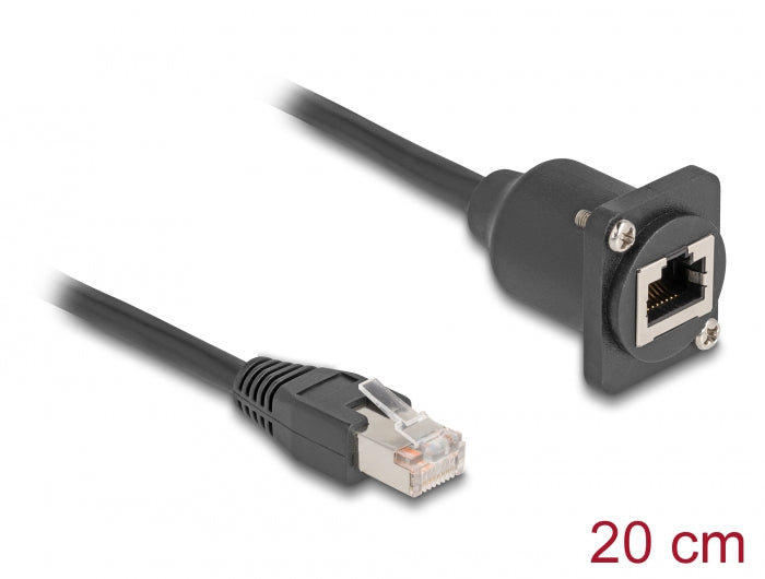 Delock D-Typ RJ45 Kabel Stecker zu Buchse Cat.5e schwarz 20 cm