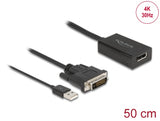 Delock Adapter DVI Stecker zu DisplayPort 1.2 Buchse schwarz 4K mit HDR Funktion 50 cm