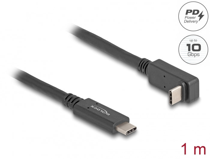 Delock USB 10 Gbps Kabel USB Type-C™ Stecker zu USB Type-C™ Stecker gewinkelt oben / unten 1 m 4K PD 60 W mit E-Marker