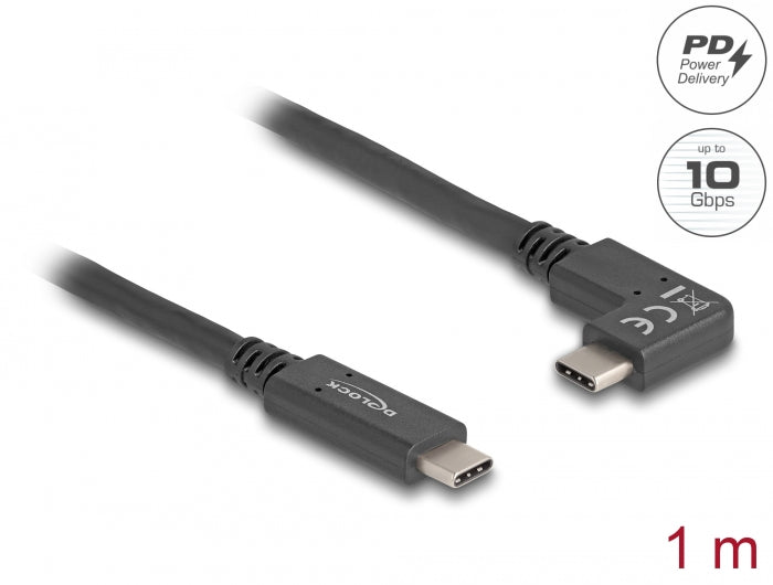 Delock USB 10 Gbps Kabel USB Type-C™ Stecker zu USB Type-C™ Stecker gewinkelt links / rechts 1 m 4K PD 60 W mit E-Marker