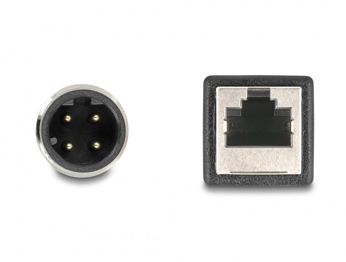 Delock M12 Adapterkabel D-kodiert 4 Pin Stecker zu RJ45 Buchse 50 cm