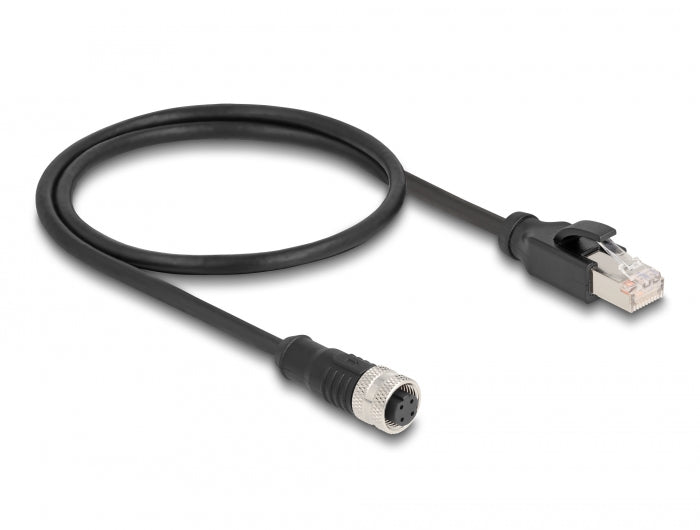 Delock M12 Adapterkabel D-kodiert 4 Pin Buchse zu RJ45 Stecker 50 cm