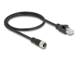 Delock M12 Adapterkabel D-kodiert 4 Pin Buchse zu RJ45 Stecker 50 cm