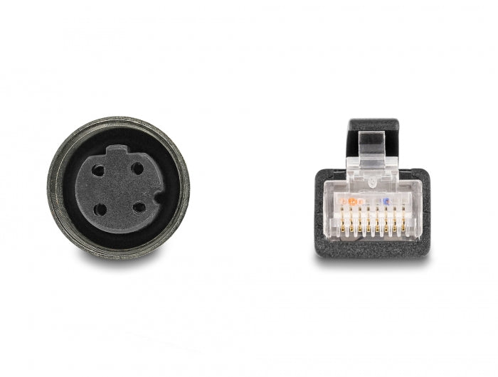 Delock M12 Adapterkabel D-kodiert 4 Pin Buchse zu RJ45 Stecker 50 cm
