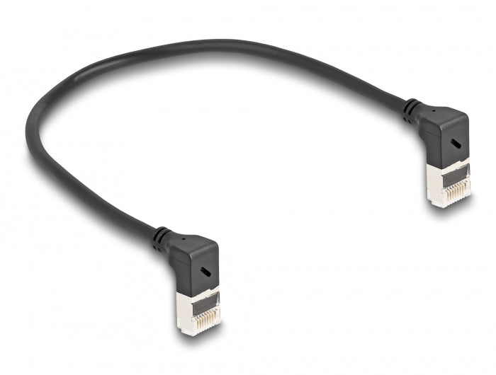 Delock RJ45 Netzwerkkabel Cat.6A S/FTP Slim 90° oben / oben gewinkelt 0,25 m schwarz