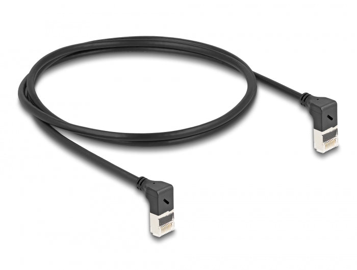 Delock RJ45 Netzwerkkabel Cat.6A S/FTP Slim 90° oben / oben gewinkelt 1 m schwarz