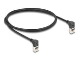 Delock RJ45 Netzwerkkabel Cat.6A S/FTP Slim 90° oben / oben gewinkelt 1 m schwarz