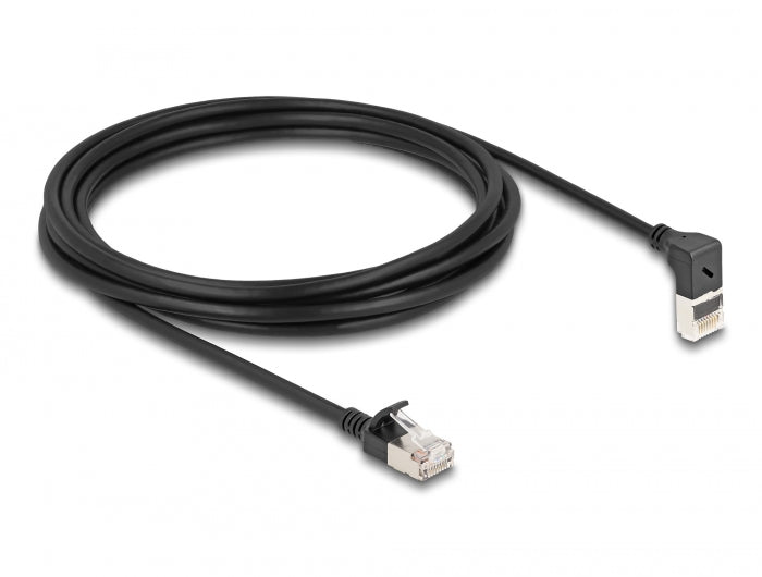 Delock RJ45 Netzwerkkabel Cat.6A S/FTP Slim 90° oben gewinkelt / gerade 3 m schwarz