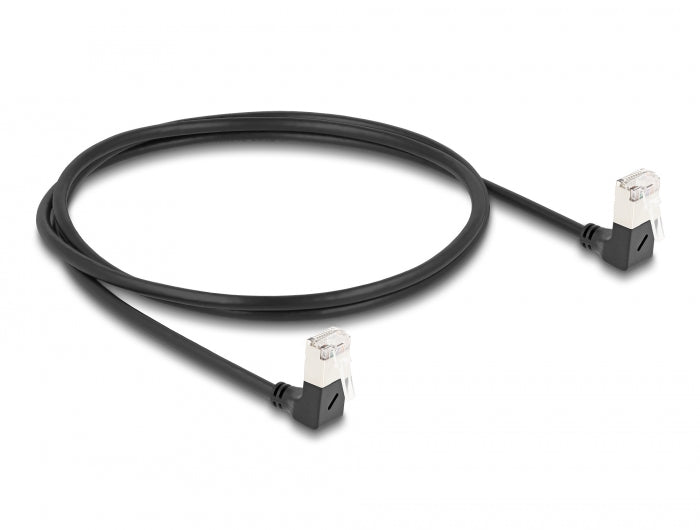 Delock RJ45 Netzwerkkabel Cat.6A S/FTP Slim 90° unten / unten gewinkelt 1 m schwarz