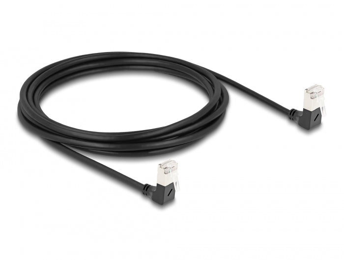 Delock RJ45 Netzwerkkabel Cat.6A S/FTP Slim 90° unten / unten gewinkelt 3 m schwarz