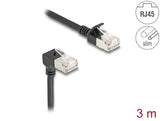 Delock RJ45 Netzwerkkabel Cat.6A S/FTP Slim 90° unten gewinkelt / gerade 3 m schwarz