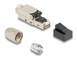 Delock RJ45 Stecker feldkonfektionierbar Cat.6A mit Kabelverschraubung und Staubschutz werkzeugfrei