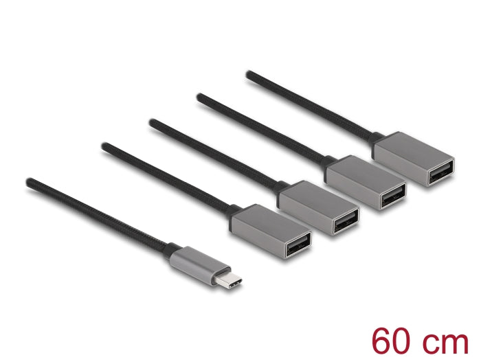 Delock 4 Port USB 2.0 Kabel-Hub mit USB Type-C™ Anschluss 60 cm