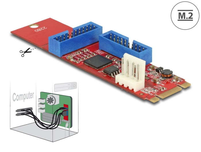 Delock Konverter M.2 Key B+M Stecker zu 2 x USB 5 Gbps Pfostenstecker