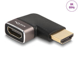 Delock HDMI Adapter Stecker zu Buchse 90° links gewinkelt 8K 60 Hz grau Metall