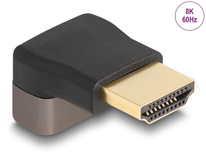 Delock HDMI Adapter Stecker zu Buchse 90° oben gewinkelt 8K 60 Hz grau Metall