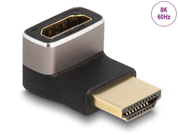 Delock HDMI Adapter Stecker zu Buchse 90° unten gewinkelt 8K 60 Hz grau Metall