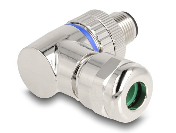 Delock M12 Steckverbinder A-kodiert 3 Pin Stecker zur Montage mit Schraubanschluss 90° gewinkelt Metall