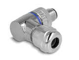 Delock M12 Steckverbinder A-kodiert 4 Pin Stecker zur Montage mit Schraubanschluss 90° gewinkelt Metall