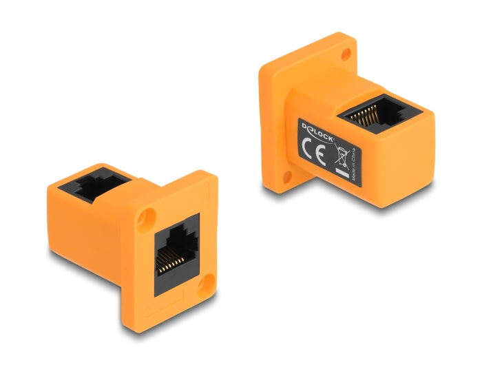 Delock D-Typ Modul RJ45 Buchse zu Buchse 90° gewinkelt orange