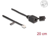 Delock Kabel RJ12 Stecker zu RJ12 Buchse mit Verschlusskappe 20 cm schwarz