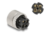 Delock M12 Steckverbinder A-kodiert 4 Pin Buchse zur Montage mit Schraubanschluss 90° gewinkelt Metall