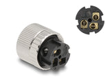 Delock M12 Steckverbinder A-kodiert 3 Pin Buchse zur Montage mit Schraubanschluss 90° gewinkelt Metall