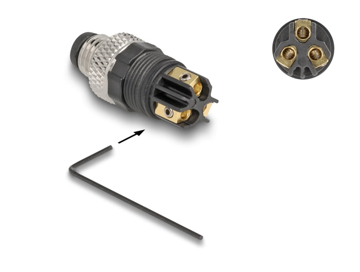 Delock M8 Steckverbinder A-kodiert 3 Pin Stecker zur Montage mit Schraubanschluss
