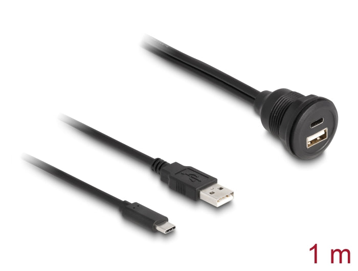 Delock USB 2.0 Kabel USB Typ-A Stecker und USB Type-C™ Stecker zu USB Typ-A Buchse und USB Type-C™ Buchse zum Einbau 1 m schwarz