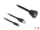 Delock USB 2.0 Kabel USB Typ-A Stecker und USB Type-C™ Stecker zu USB Typ-A Buchse und USB Type-C™ Buchse zum Einbau 1 m schwarz
