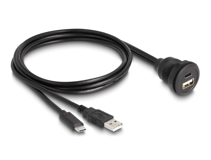 Delock USB 2.0 Kabel USB Typ-A Stecker und USB Type-C™ Stecker zu USB Typ-A Buchse und USB Type-C™ Buchse zum Einbau 1 m schwarz
