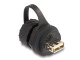 Delock Kabelverbinder USB 2.0 Typ-B Buchse zu USB 2.0 Typ-A Buchse zum Einbau mit Bajonett-Verschlusskappe IP68 staub- und wasserdicht schwarz