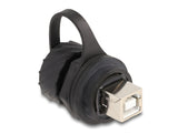 Delock Kabelverbinder USB 2.0 Typ-B Buchse zu Buchse zum Einbau mit Bajonett-Verschlusskappe IP68 staub- und wasserdicht schwarz
