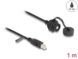 Delock Kabel USB 2.0 Typ-B Stecker zu USB 2.0 Typ-B Buchse zum Einbau mit Bajonett-Verschlusskappe IP68 staub- und wasserdicht 1 m schwarz