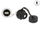 Delock Kabelverbinder USB 2.0 Typ-B Buchse zu USB 2.0 Typ-A Buchse zum Einbau mit Bajonett-Verschlusskappe IP68 staub- und wasserdicht schwarz