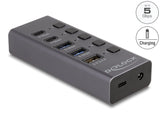 Delock USB 5 Gbps Hub mit 2 x USB Typ-A und 2 x USB Type-C™ Buchse und 1 x Schnellladeport + Schalter