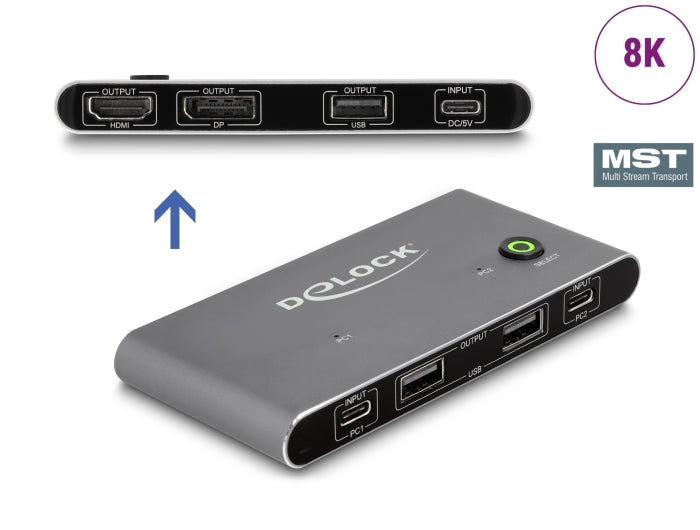 Delock USB-C™ KVM Switch zu HDMI und DisplayPort 8K MST mit USB 2.0