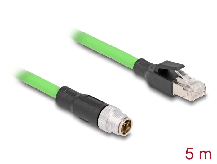 Delock M12 Kabel X-kodiert 8 Pin Stecker zu RJ45 Stecker PUR (TPU) 5 m