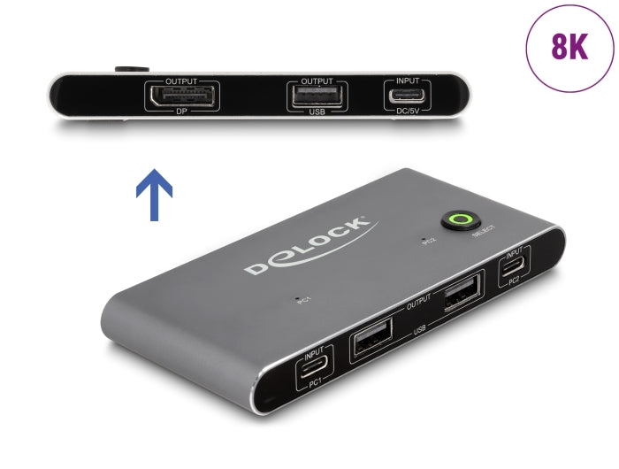 Delock USB-C™ KVM Switch zu DisplayPort 8K 30 Hz mit USB 2.0