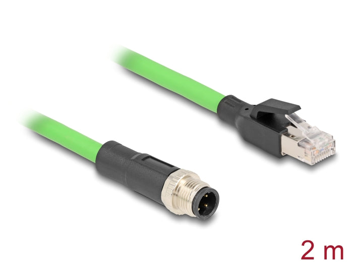 Delock M12 Kabel D-kodiert 4 Pin Stecker zu RJ45 Stecker PUR (TPU) 2 m